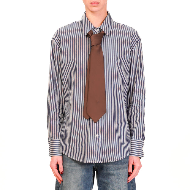 Tensione in-Camicia righe con cravatta - blu/bianco/moro