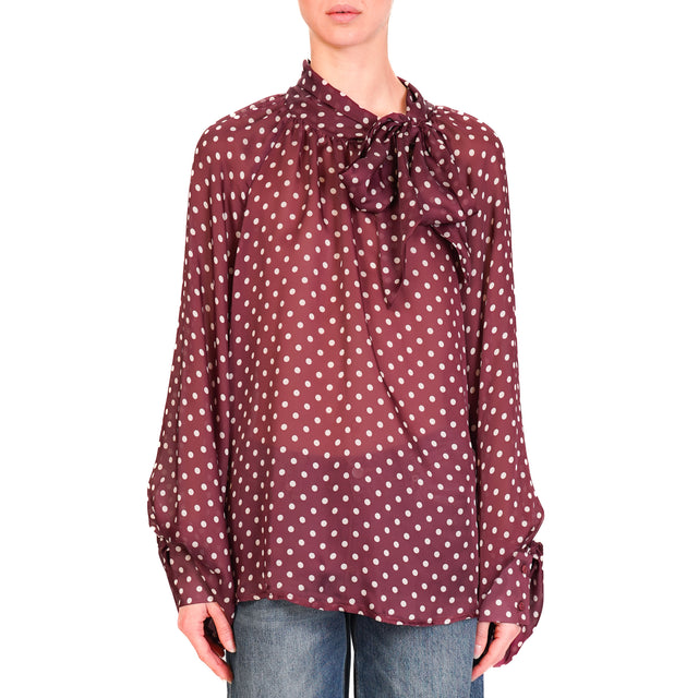 Tensione in-Camicia fantasia pois con fiocco - Bordeaux