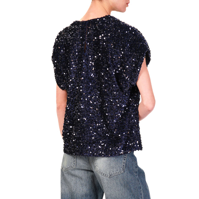 Tensione in-Blusa paillettes bottone dietro - blu