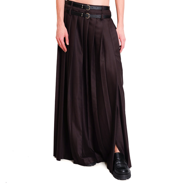 Tension in-Skirt pleated side slit - dark brown