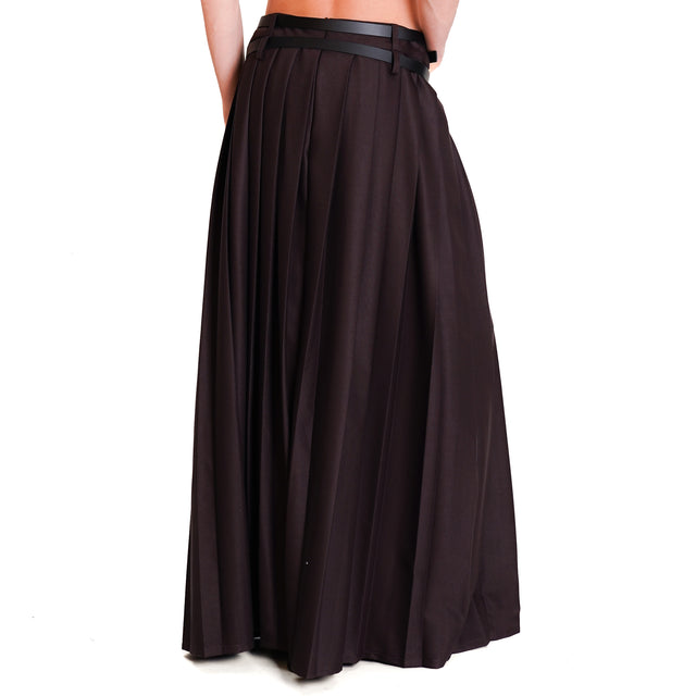 Tension in-Skirt pleated side slit - dark brown