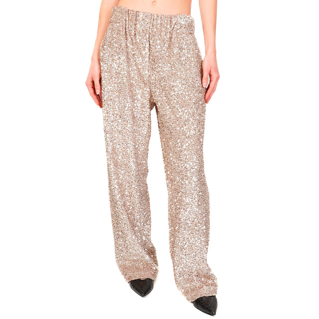 Tensione in-Pantalone velluto con paillettes - beige