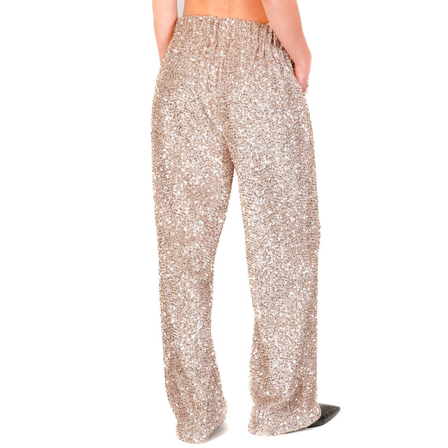 Tensione in-Pantalone velluto con paillettes - beige