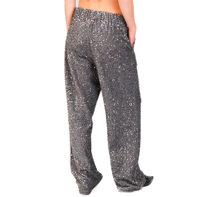 Tensione in-Pantalone velluto con paillettes - grigio