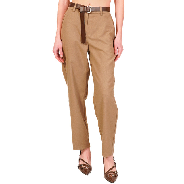 Tensione in-Pantalone flanella elastico dietro - camel