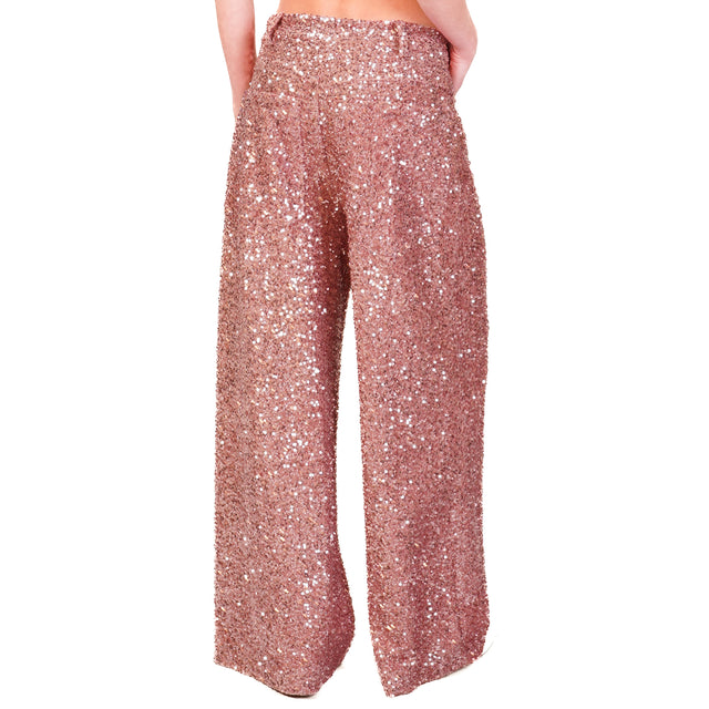 Tensione in-Pantalone GIUSI wide leg paillettes - rosa