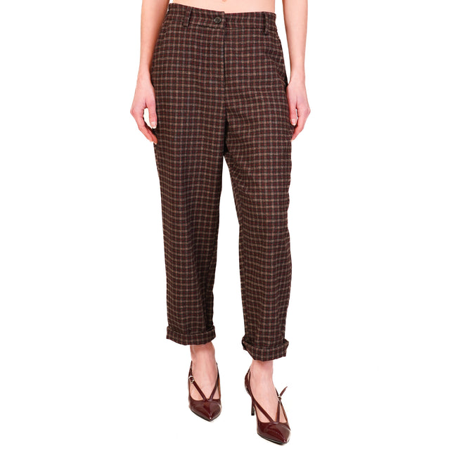 Tensione in-Pantalone check elastico dietro - beige/moro/bordeaux