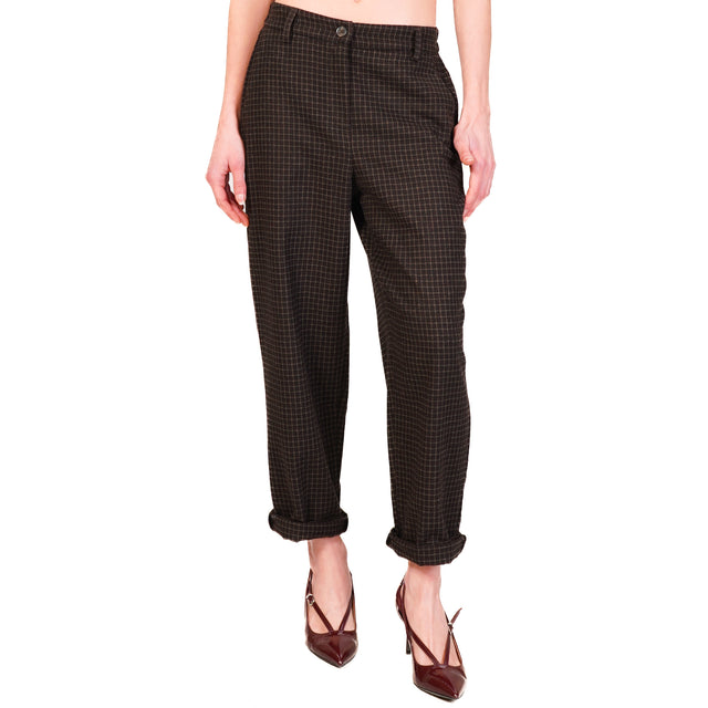 Tension in-Pantalone check elastic back - black/wine/dark brown