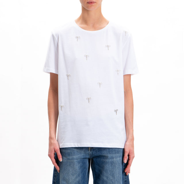 Tensione in-T-shirt girocollo dettagli strass - bianco