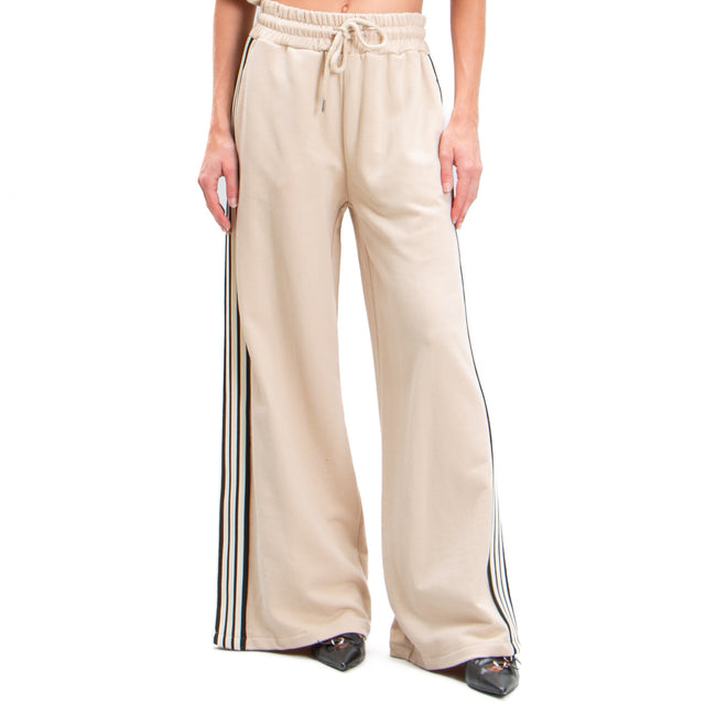 Tensione in-Pantalone banda laterale con elastico - beige