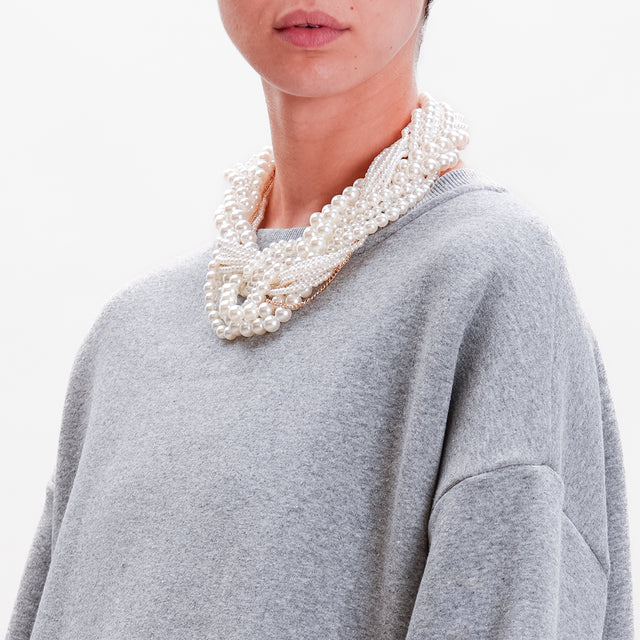 Tension in-Felpa over with pearl necklace - melange grey