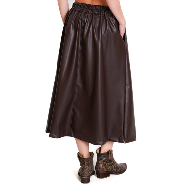 Tension in-Leatherette Skirt with Pleats - dark brown