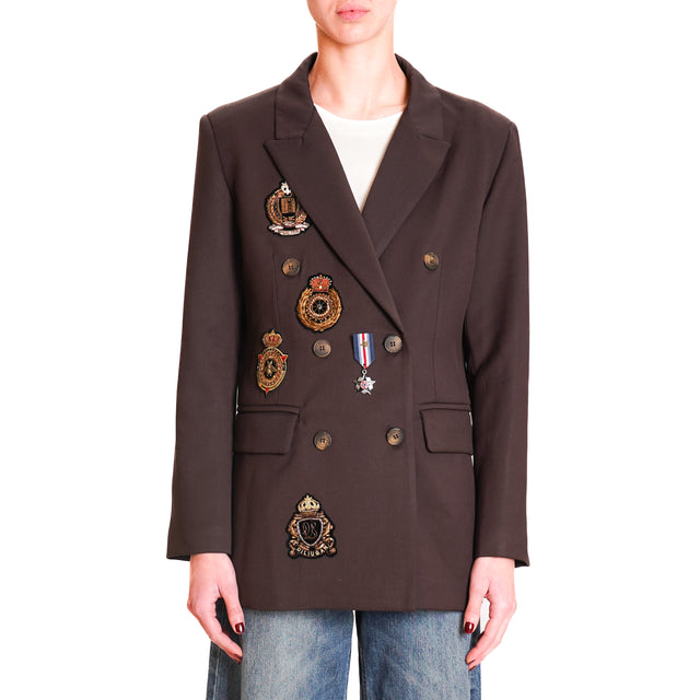 Tension in-Double-breasted jacket with patch - coffee