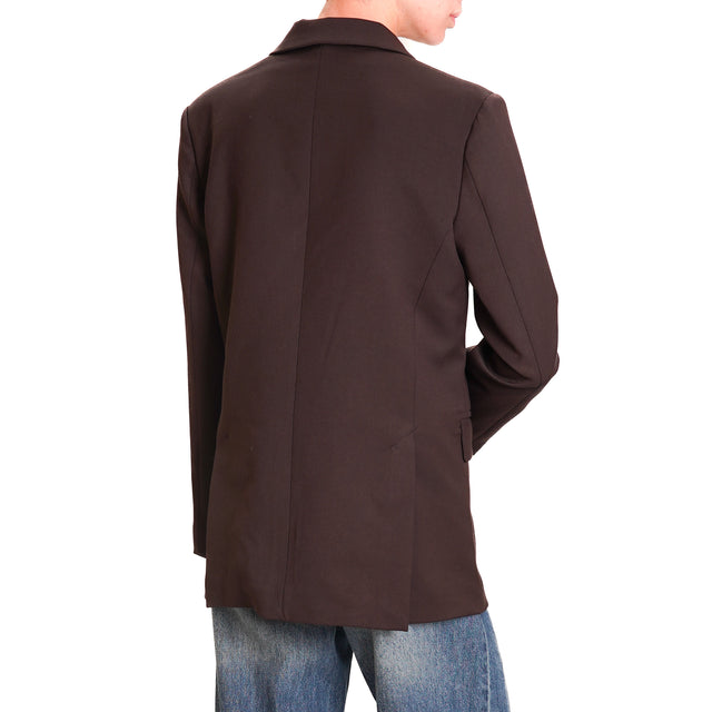 Tension in-Double-breasted jacket with patch - coffee