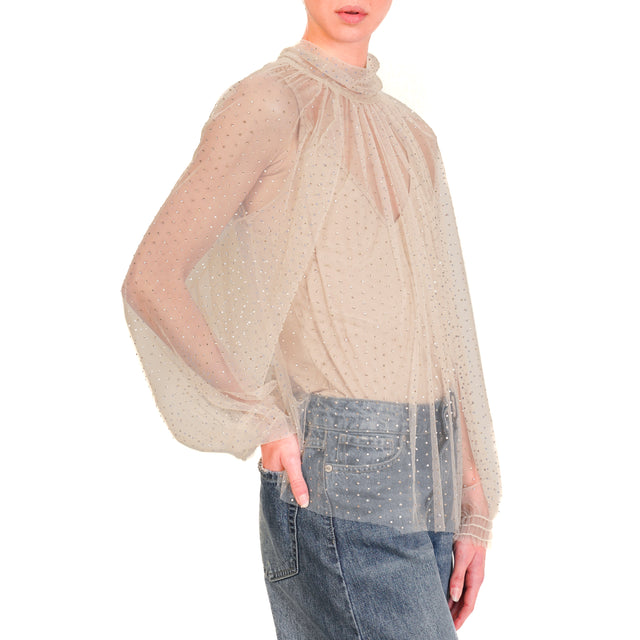 Tensione in-Blusa dettaglio strass - beige