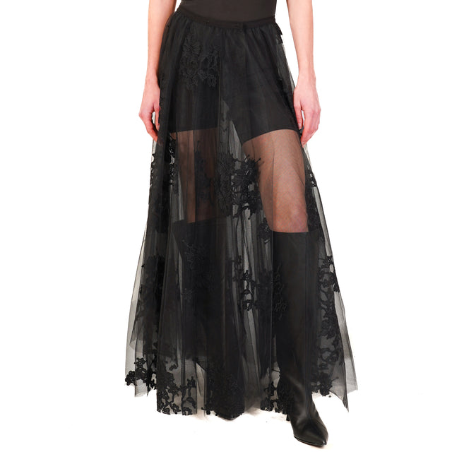 Tensione in-Gonna tulle con ricami - nero