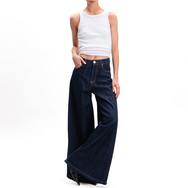 Tensione in-Jeans wide leg tela ferma - denim scuro