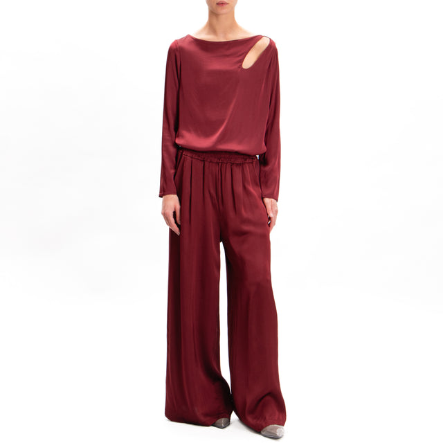 Tensione in-Pantalone in satin elastico in vita - rouge