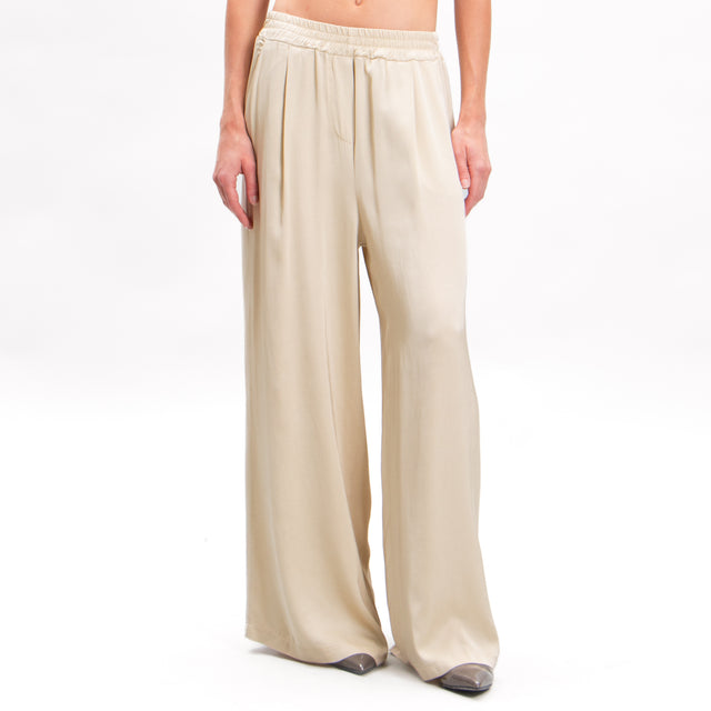 Tensione in-Pantalone in satin elastico in vita - beige