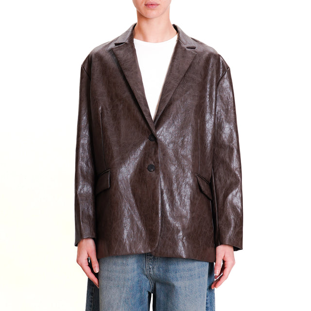 Tension in-Oversized faux leather jacket - dark brown