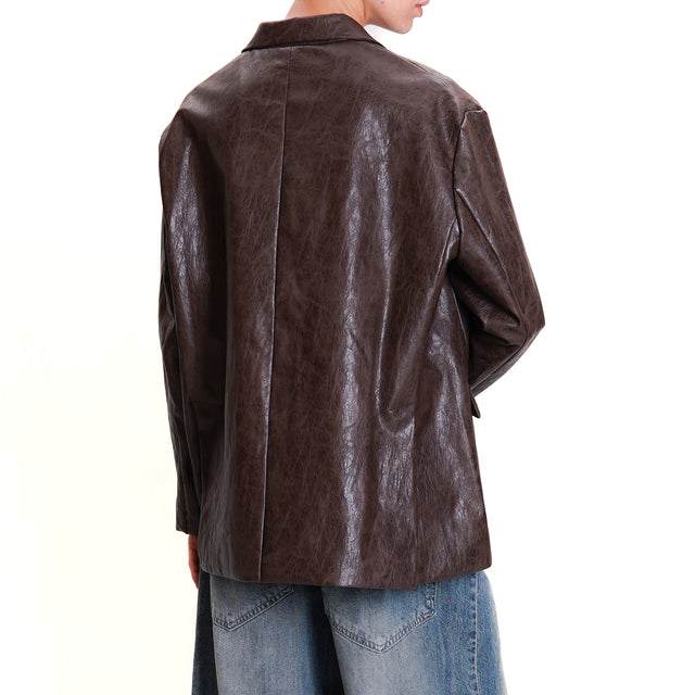 Tension in-Oversized faux leather jacket - dark brown