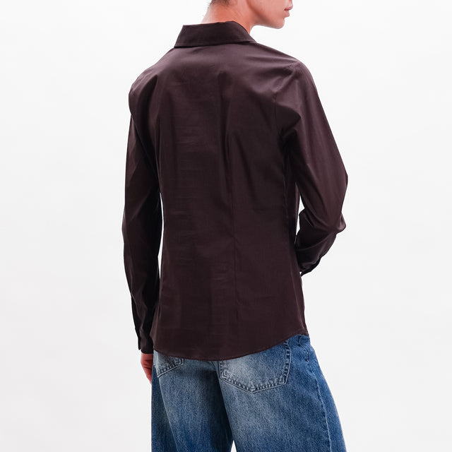 Tension in-Shirt cotton slimfit - dark brown