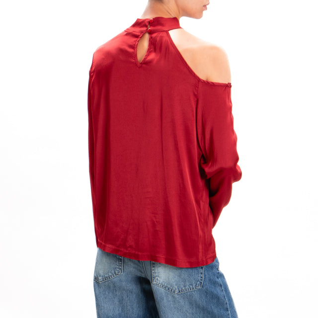 Tensione in-Blusa cut out collo montato in satin - india