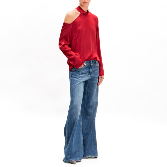 Tensione in-Blusa cut out collo montato in satin - india