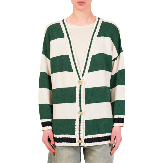 Tensione in-Cardigan righe bottoni dorati - ecru'/verde/blu