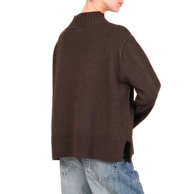 Tensione in-Maglia collo montato misto alpaca - marrone