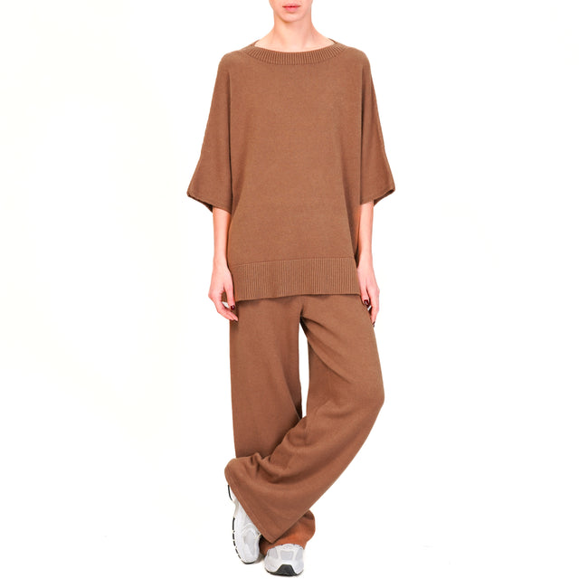 Tensione in-Pantalone in maglia con elastico - camel