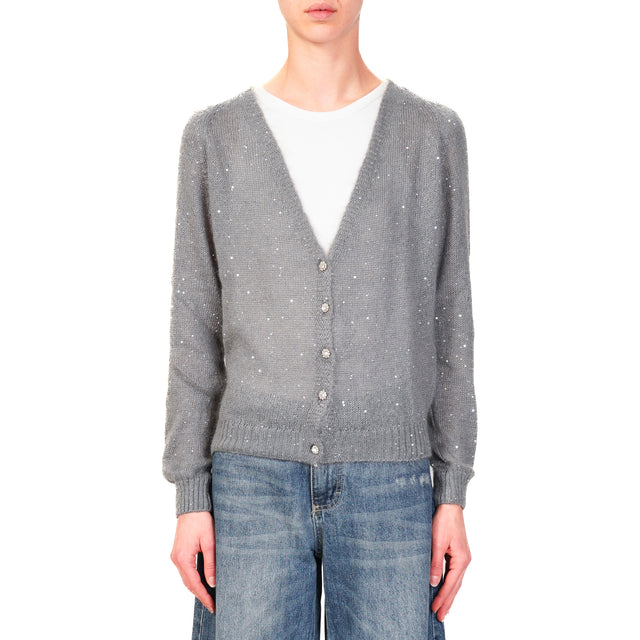 Tensione in-Cardigan mohair con micro paillettes - grigio