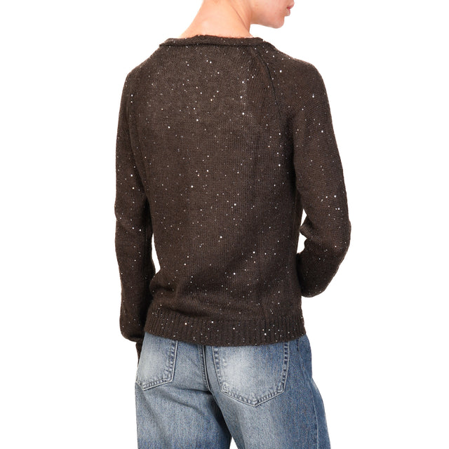 Tensione in-Cardigan mohair con micro paillettes - moro