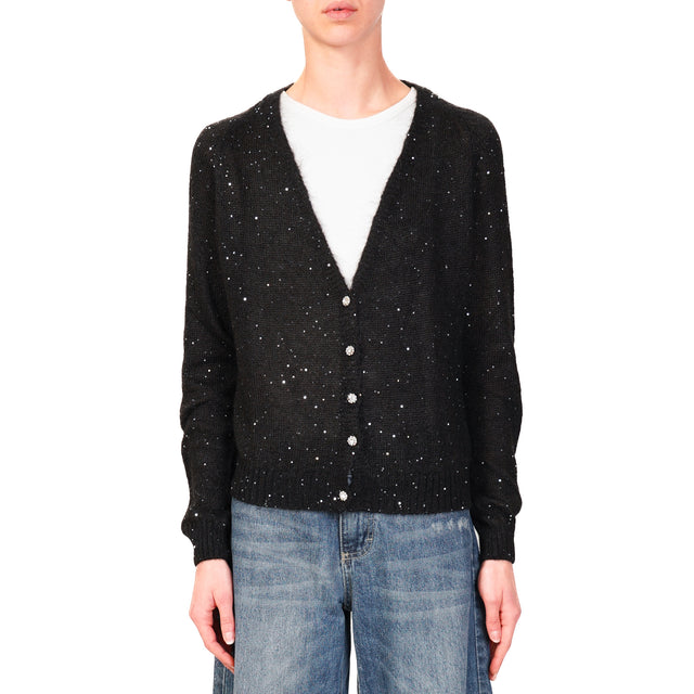 Tensione in-Cardigan mohair con micro paillettes - nero