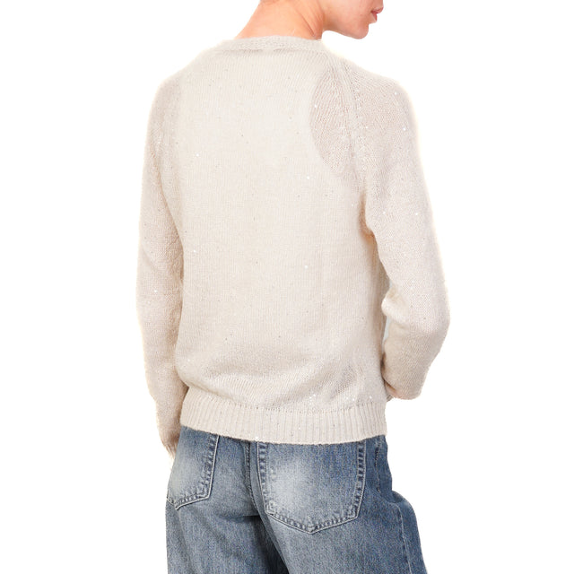 Tensione in-Cardigan mohair con micro paillettes - sabbia