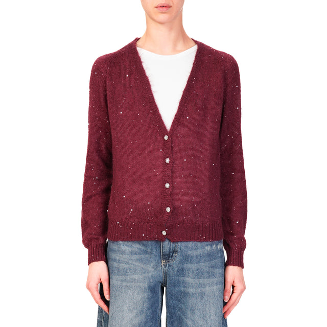 Tensione in-Cardigan mohair con micro paillettes - vino