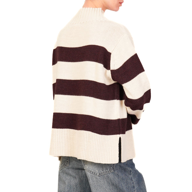 Tensione in-Maglia a righe misto alpaca - ecru'/bordeaux