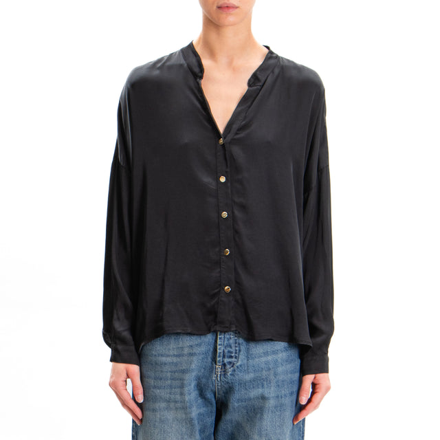 Tensione in-Camicia collo coreana bottoni dorati - nero