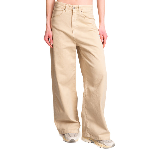 Tensione in-Pantalone GIUSI drill elasticizzato wide leg - crema