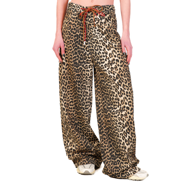 Tensione in-Jeans Giusi animalier con coulisse - beige/nero