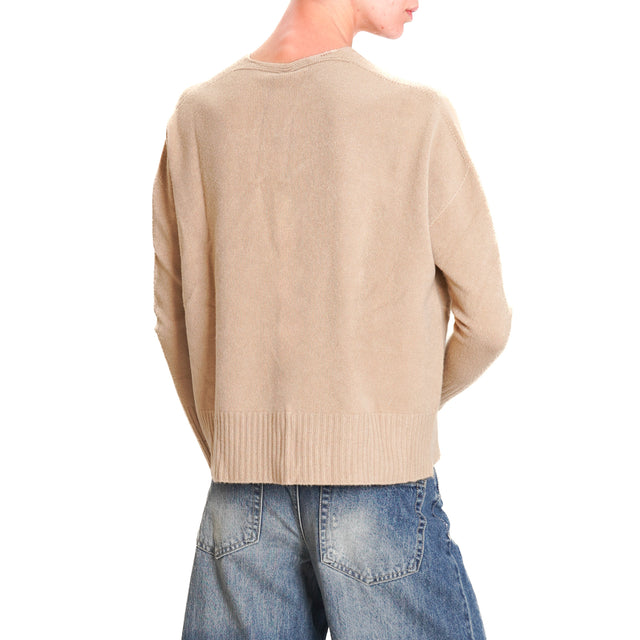 In-Cardigan tension ribbed edges - sand