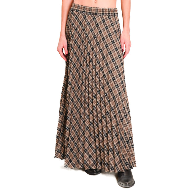 Tension in-Pleated pattern skirt with elastic waist - beige/black