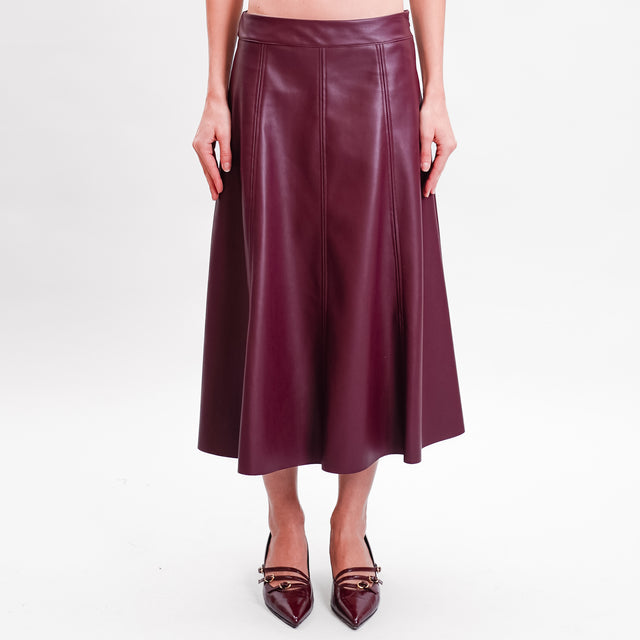 Tension in- A-line Faux Leather Skirt with Topstitching - Bordeaux