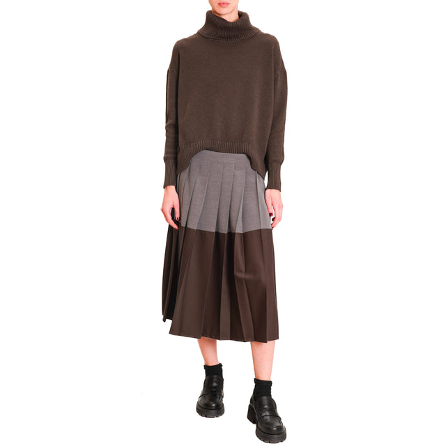 Tension in-Two-tone pleated skirt - anthracite/dark brown