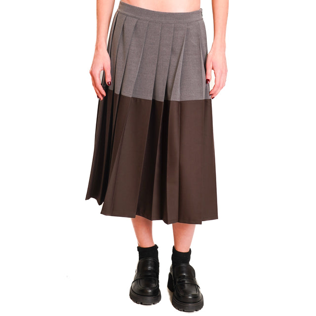 Tension in-Two-tone pleated skirt - anthracite/dark brown