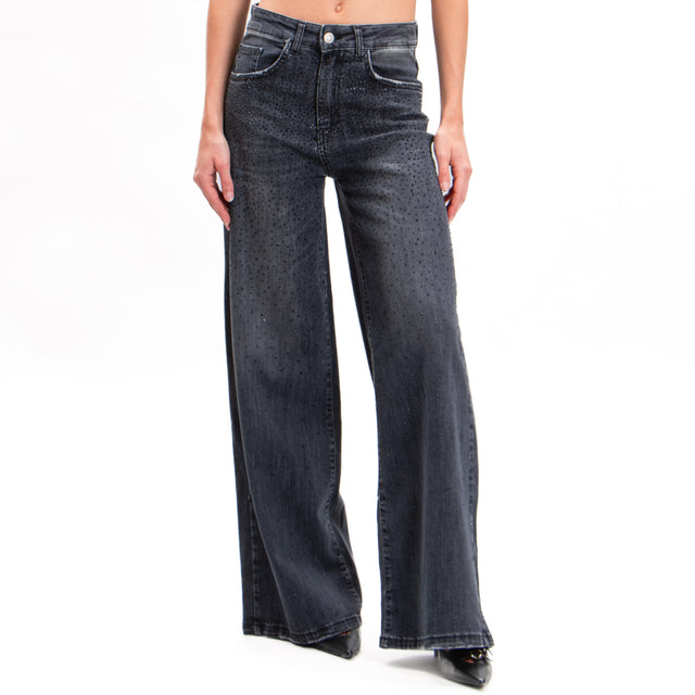 Tensione in-Jeans wide leg con strass - nero