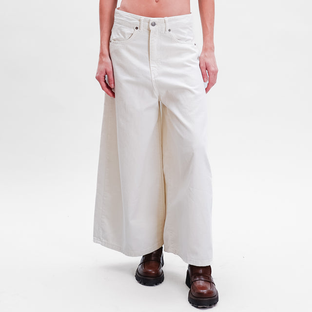 Tensione in- Pantalone wide leg in cotone drill - latte