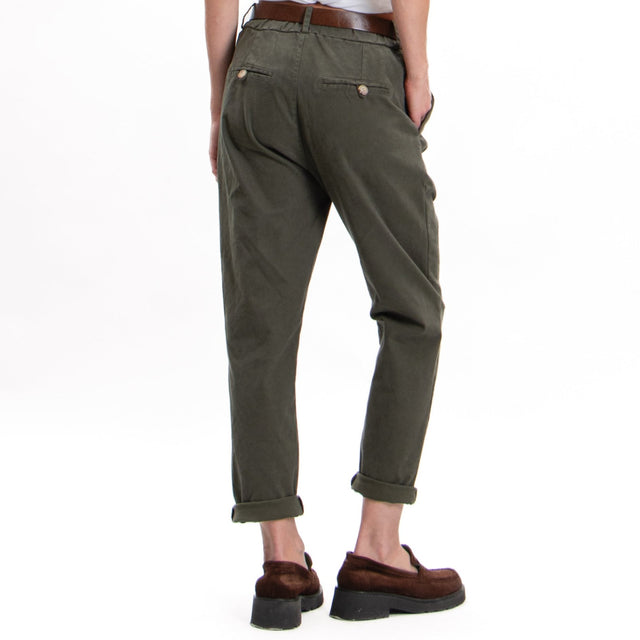 Tensione in-Pantalone elastico in vita con cintura - militare