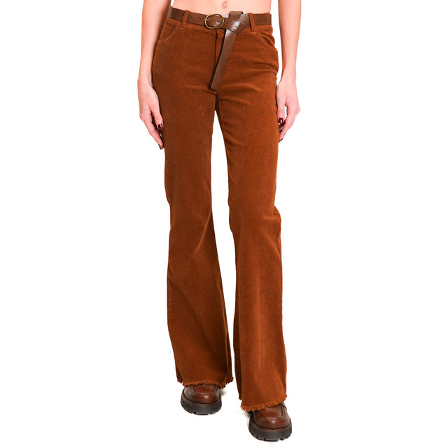 Tension in-Pantalone velvet 1000 stripes flared - tobacco