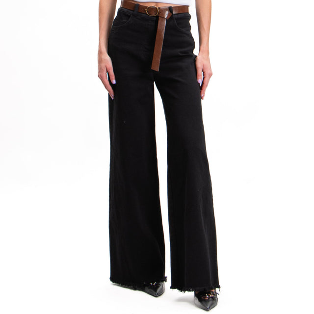 Tension in-Fringed Palazzo Pants - Black